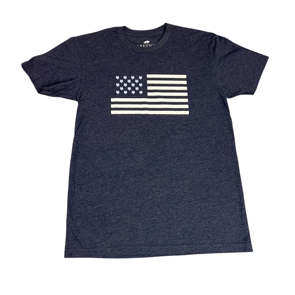 Greyson Clothiers Mens Wolf American Flag Graphic T-Shirt Heather Navy Small